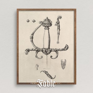 Zwaardgevest | Vintage zwaardillustratie | Afdrukbare kunst | Digitaal downloaden