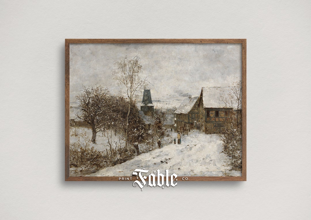 Winter Village Painting | Snowy Town Landscape | Printable Art ...
