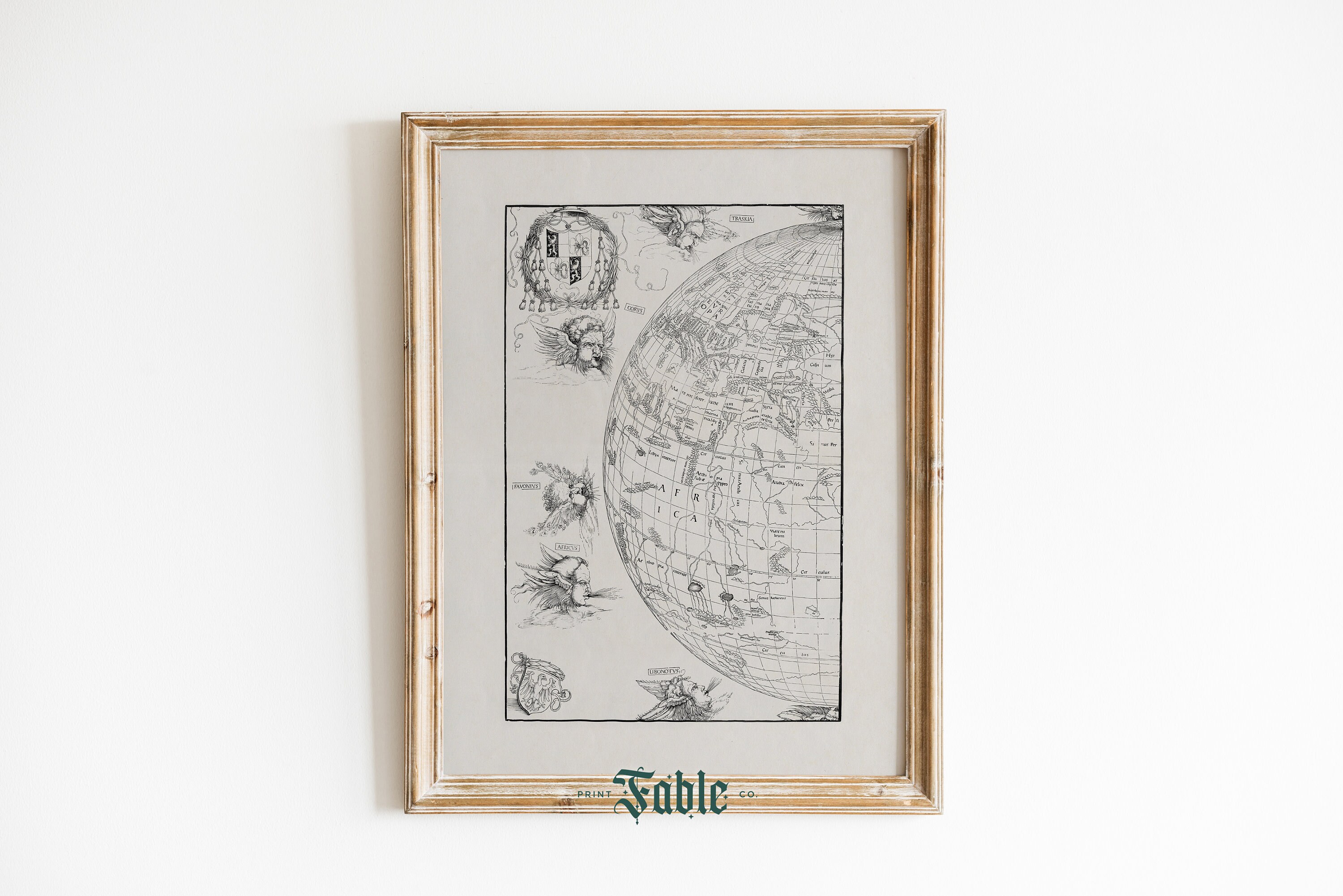 Vintage Map Set of 2 Illustrations | Antique World Map Prints ...