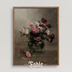 Üppige Rosen Malerei | Vintage Blumenstrauß Stillleben Wanddekor | Druckbare Kunst | Digitaler Download