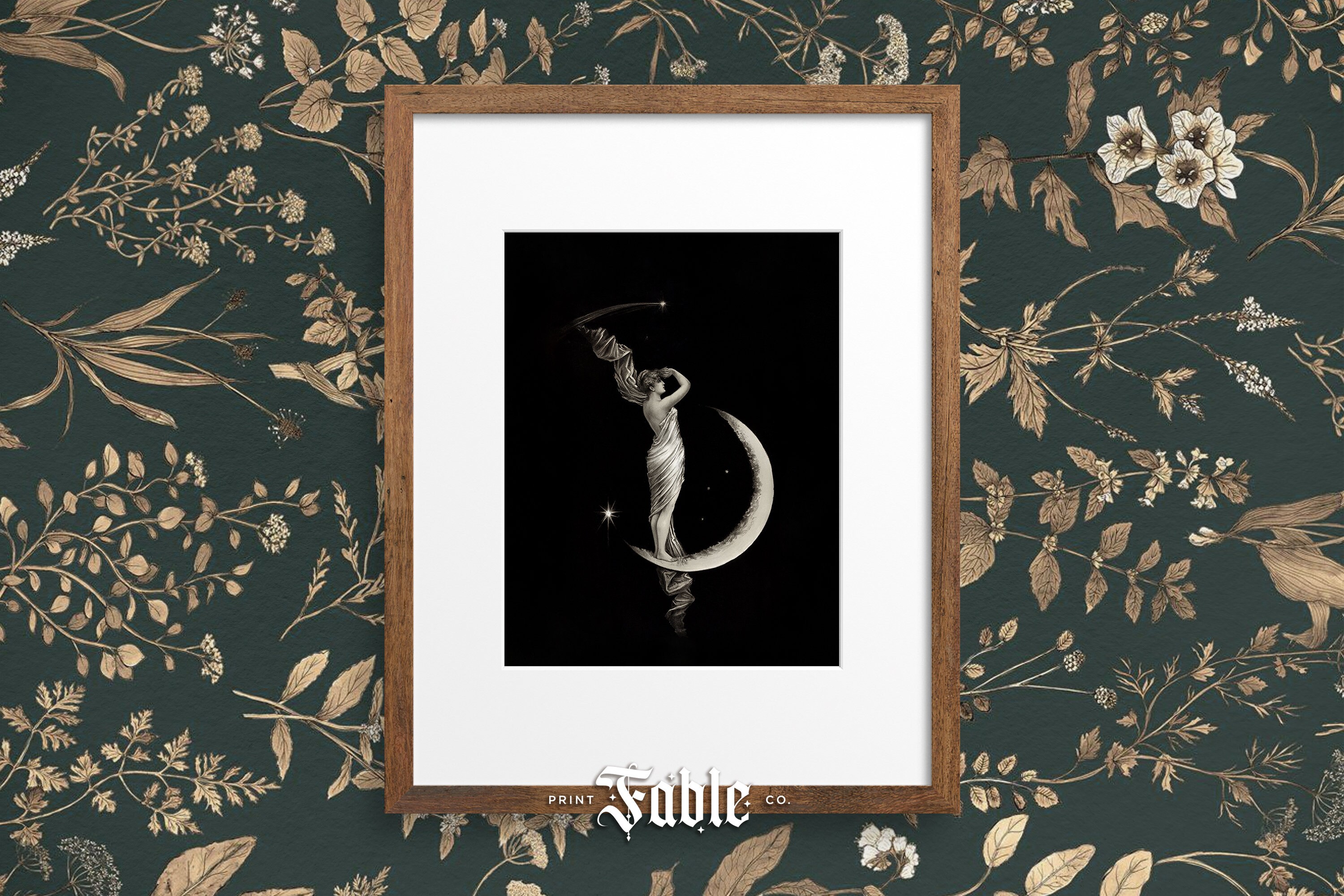 VICTORIAN MOON GODDESS BLACK WHITE ART PRINT Poster Home Decor Outer