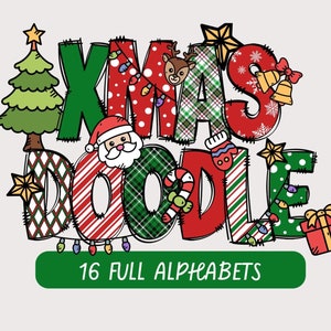 Alfabeto Doodle de Natal | Arquivo PNG de Letras e Números Doodle de Natal | Pacote Doodle Alpha | Fonte de Natal | Fonte de feriado