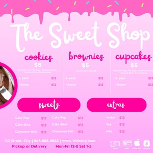 Modelo de Menu Canva | Menu de Padaria para Mídias Sociais | Menu Editável para Imprimir | Doces, Produtos de Panificação, Pequenos Negócios, Loja de Sobremesas, Padaria