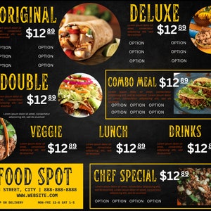 Plantilla de menú de Canva / Menú de restaurante para redes sociales / Menú imprimible y editable / Food Truck, Pequeña empresa, Chef privado, Cocinero, Catering