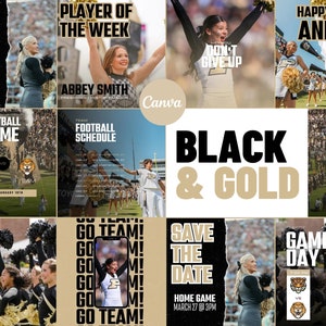 Black & Gold Athletic Sports Instagram Posts | Canva Instagram Template for Sports | College, High School Team | Cheer, Dance, Spirit Squad