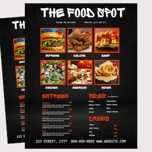 Plantilla de menú vertical de Canva / Menú de restaurante para redes sociales / Menú editable e imprimible / Food Truck, Pequeña empresa, Chef, Cocinero, Catering