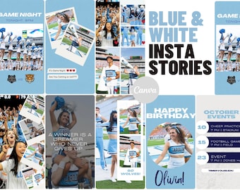 Blue & White Social Media Canva Templates | 20 Vertical Stories | Sports Team Game Day Graphics for Instagram