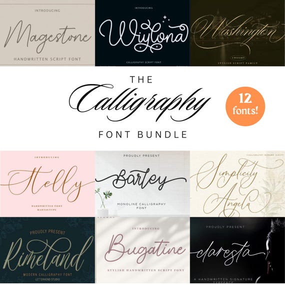 12 Calligraphy, Script Fonts Bundle | TTF & OTF Files (Digital Download)