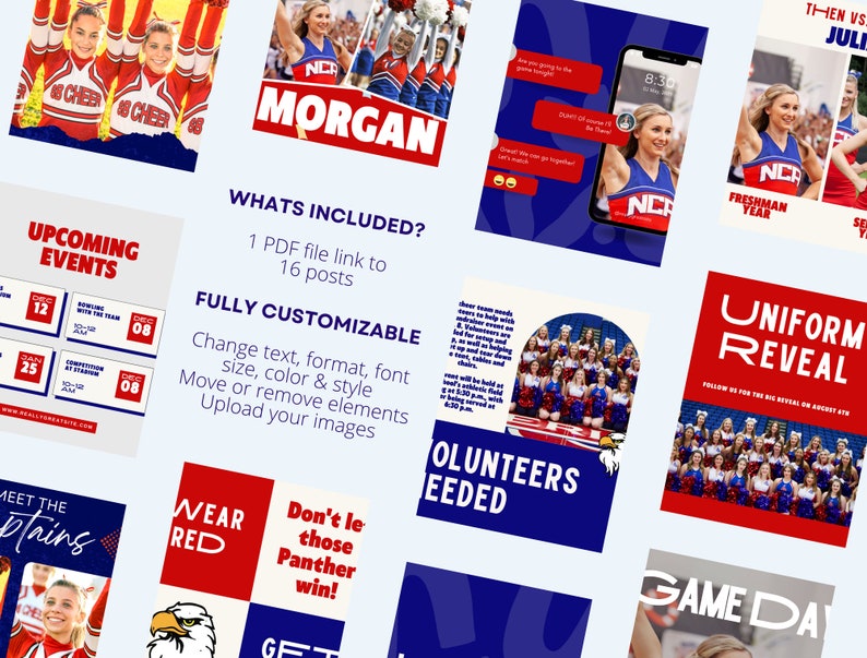Red White & Blue Sports Team Instagram Kit Social Media Canva Template