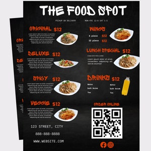 Pionowy szablon menu Canva | Menu restauracji do mediów społecznościowych | Edytowalne menu do wydruku | Food Truck, Mała firma, Szef kuchni, Cook, Catering
