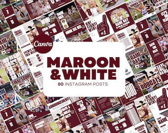 80 Maroon & White Media Canva Templates | Posts + Stories | Sports Team Game Day Graphics for Instagram