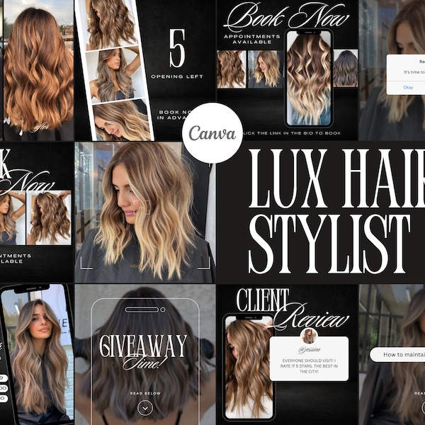 Lux Hair Salon Template | Canva Instagram Template for Hairstylist | Beauty, Stylist, Hairdresser, Barber, Cosmetologist, Colorist