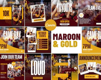 Maroon & Gold Instagram Post Template for Sports Teams | Canva Template ( Digital Download)
