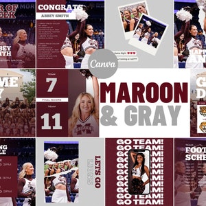 Maroon & Grey Athletic Sports Instagram Beiträge | Canva Instagram Vorlage für Sport | College, High School Team | Jubeln, Tanzen, Spieltag
