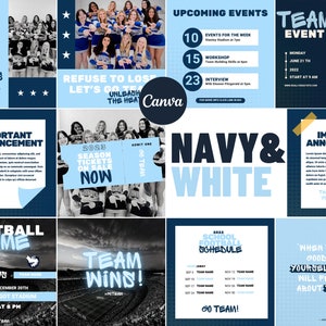 Blue Sports Team Instagram Kit | Social Media Posts Canva Template | High school College team | Game Day, Cheer, Dance, Football Player