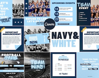 Blue Sports Team Instagram Kit | Social Media Posts Canva Template | High school College team | Game Day, Cheer, Dance, Football Player