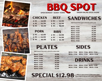 Rustic BBQ Restaurant Menu Canva Template | Editable & Printable | Food Truck, Concession Stand, Catering, Pop-ups