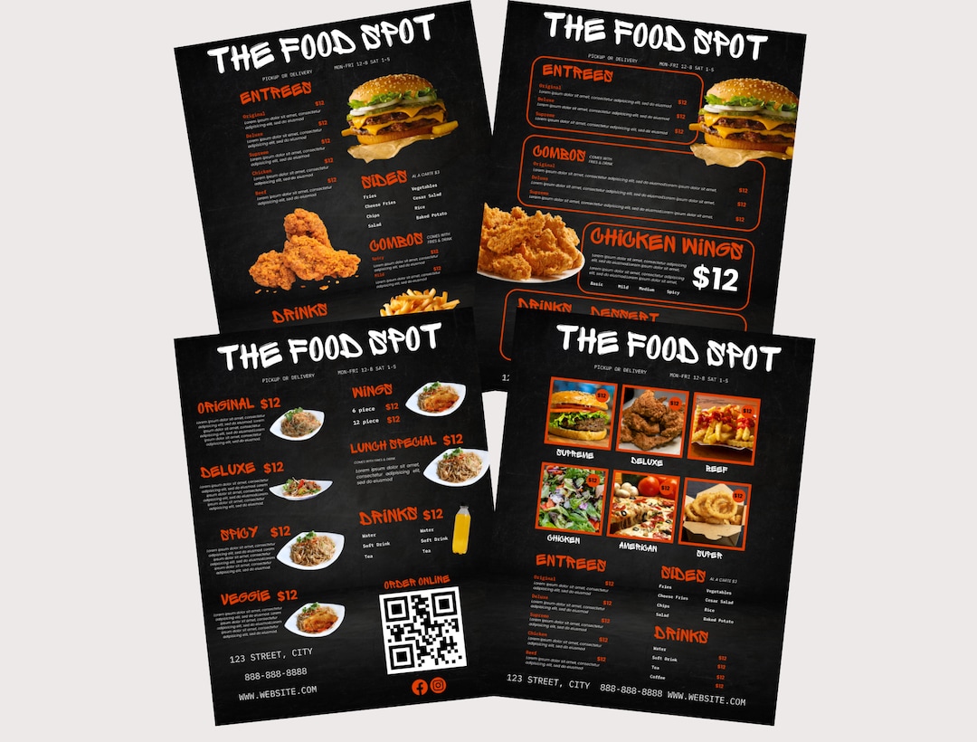 Restaurant Menu Canva Template | 4 Vertical Menus | Editable ...