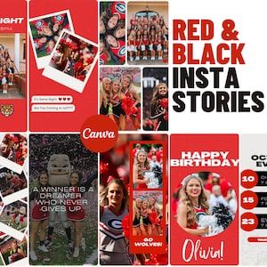 Red, Black & White Sports Team Instagram Stories Kit | Social Media Posts Canva Template | High school College team | Cheer, Dance, Football