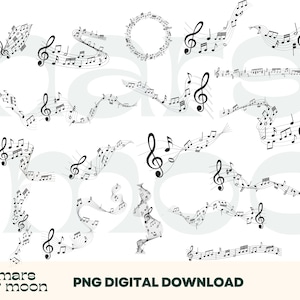 Music Notes PNG File Bundle , Musical notes PNG, Band Music Symbols Clipart Silhouette, Music Staff png | Digital Download