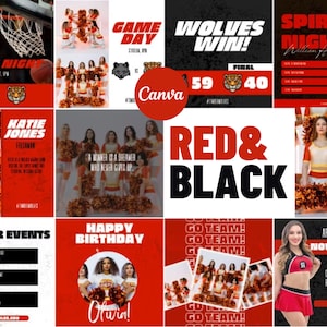 Modelli Canva per social media rossi e neri / 16 post quadrati / Grafica per la giornata delle partite di squadre sportive per Instagram