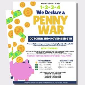 Penny War Fundraiser Flyer for School Coin Drive | Canva Template (Digital Download)