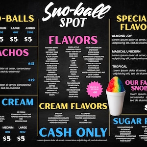Plantilla de menú de Canva / Menú de bolas de nieve para redes sociales / Menú editable e imprimible / Puesto de bolas de nieve, conos de nieve y lista de precios de hielo raspado