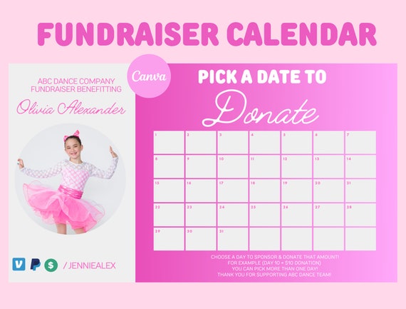 Editable Dancer Calendar Fundraiser Template Pick a Date to 