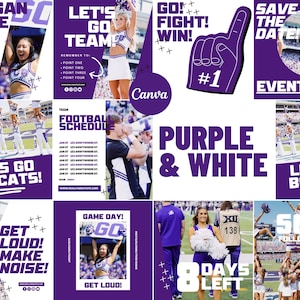 Purple & White Athletic Sports Instagram Posts | Canva Instagram Template for Sports | College, High School Team | Cheer, Dance, Gameday