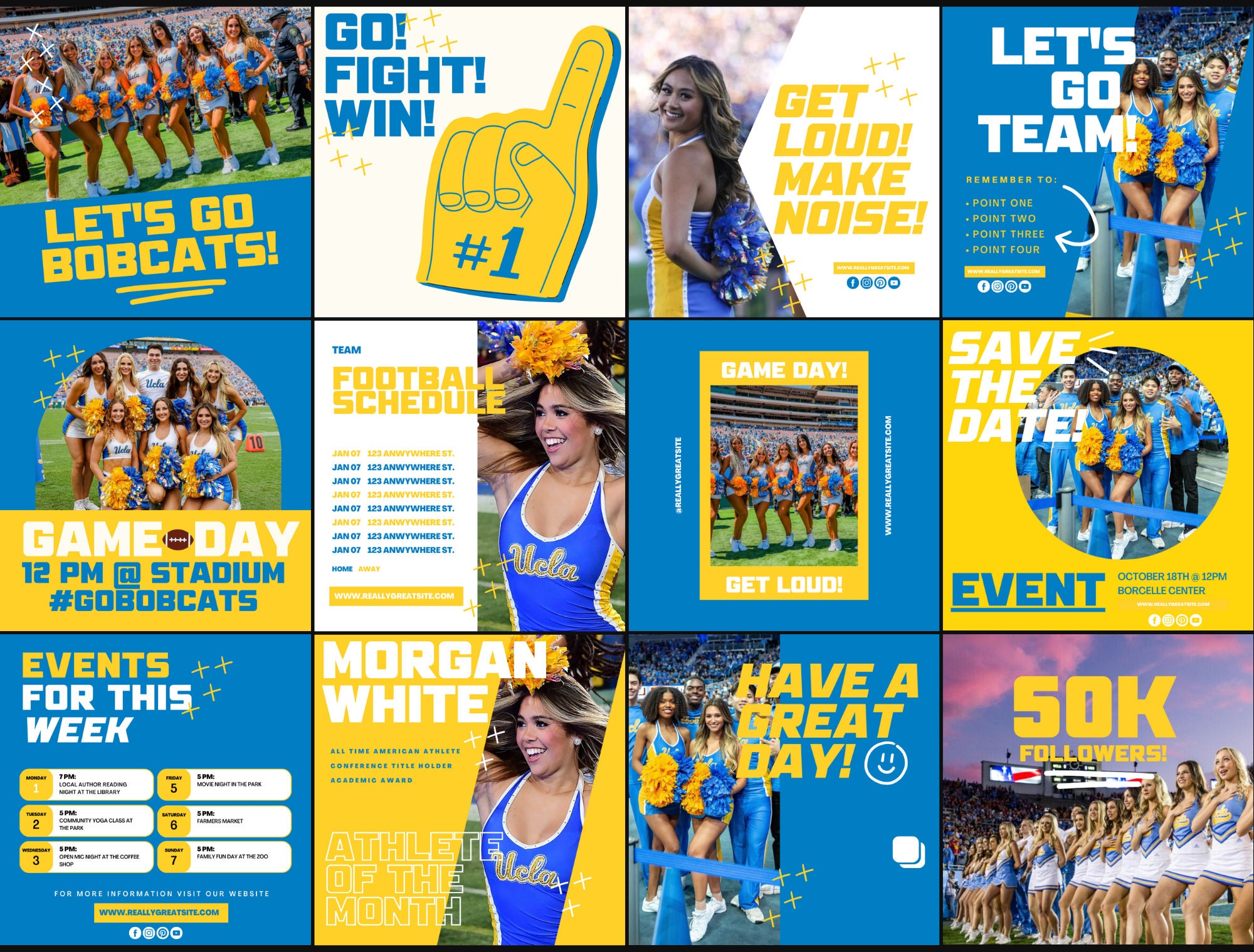 Blue & Gold Yellow Sports Team Instagram Kit Social Media Posts Canva