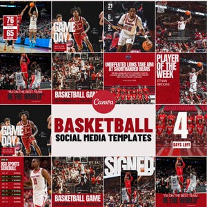 Red, Black & White Sports Team Instagram Kit | Social Media Posts Canva Template | High school College  Basketball Graphics