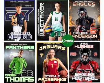 Sports Team Photography Canva Templates |  6 Banners for Football, Basketball, Baseball, Wrestling, Lacrosse, Softball