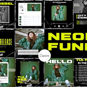 Neon and Black Music Artist Instagram Posts | Music Canva Template | Album, Concert, Live Music, New Artist, Tour | Social Media Posts