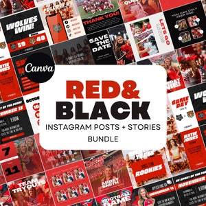 80 Red & Black Social Media Canva Templates | Posts + Stories | Sports Team Game Day Graphics for Instagram