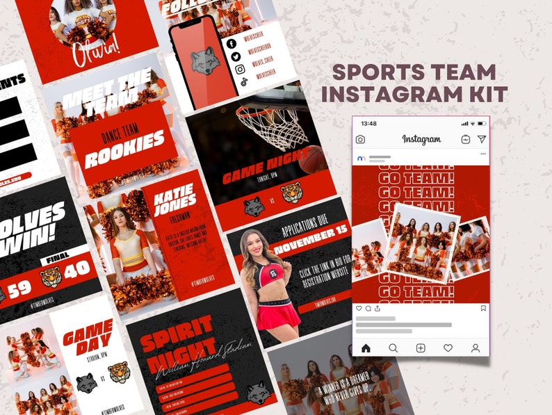 Sports Team Instagram Kit Social Media Posts Canva Template Etsy