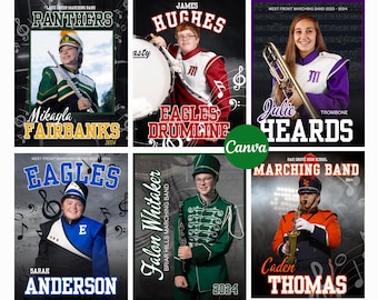 Canva Marching Band Poster Template | High School Senior Band Banner, Drumline, Musician, Sports Background, Editable Photo Template