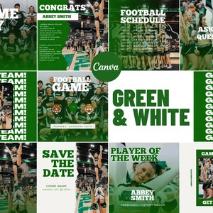Green & White Social Media Canva Templates | 27 Square Posts | Sports Team Game Day Graphics for Instagram