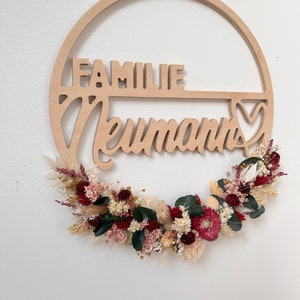 Door wreath personalized door sign family door wreath dried flowers door wreath family name dried flower wreath wood gift wedding