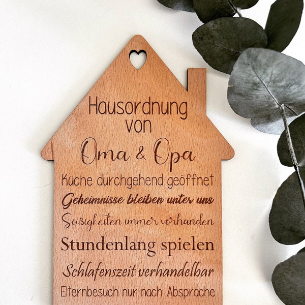 Personalisiertes Holzschild: Hausordnung von Oma und Opa