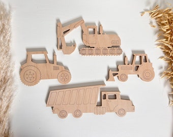 Decoratieve kinderkamerdecoratie graafmachine tractor kinderwanddecoratieset van hout bouwvoertuigen graafmachine tractor kiepwagen set van 4
