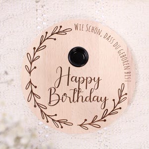 Wooden birthday plate with candle holder and engraving, birthday decoration, 1st birthday baby gift, personalizable