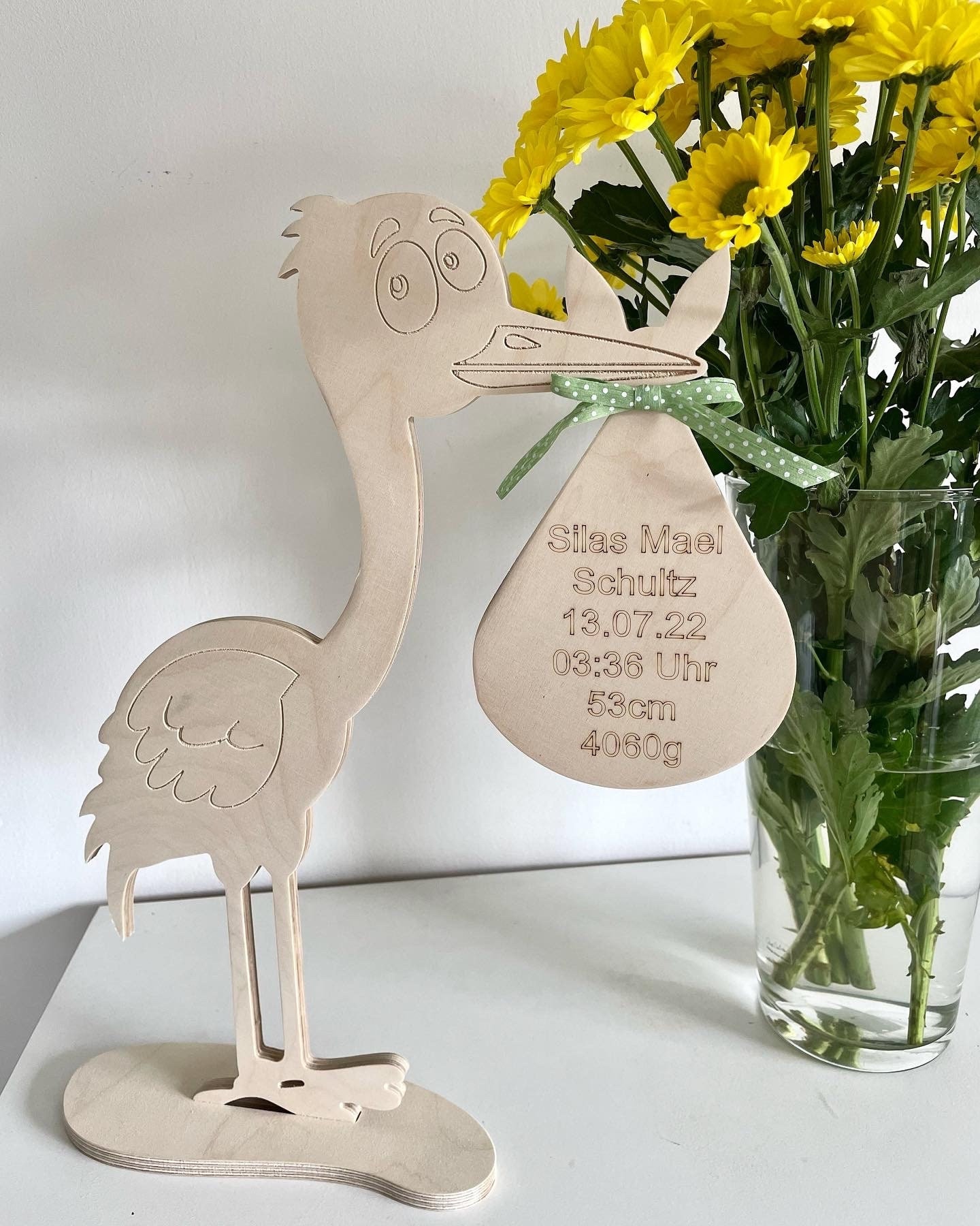 Personalisiertes Geburtskissen 50x50cm - Hase Maß Gewicht Babygeschenk