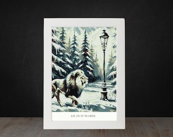 Pôster do livro Aslan Lion Witch Wardrobe CS Lewis Chronicles of Narnia para impressão e download
