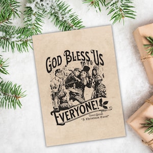 Charles Dickens Um Conto de Natal Cartão de felicitações com ilustração vintage Tiny Tim Bob Cratchit Pacote de cartões de Natal para impressão, 4 designs