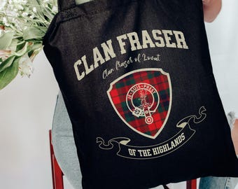 Clan Fraser Tartan Tote Bag: Scottish Highlands Crest, Sassenach Gift