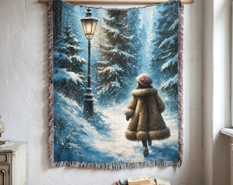 Lucy Enters Narnia C.S. Lewis The Lion the Witch and the Wardrobe Lamppost Woven Blanket