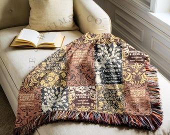 Jane Austen Books Throw Blanket – Woven Cotton Novel Cover Art