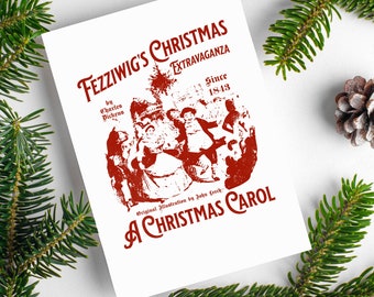 Tarjeta navideña vintage: Ilustración de Dickens Fezziwig (Descarga digital)