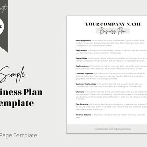 Simple Business Plan Template | One Page Business Plan Template | Canva Template | Instant Download