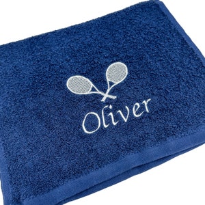 Serviette de tennis personnalisée avec nom ou texte brodé, serviettes brodées personnalisées, essuie-mains, serviettes de bain image 1